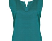 Ethnic Indian Dark Teal Plain Cotton Kurti Kurta Top Tunic Blouse - Sleeveless - All sizes - Short Length 902904