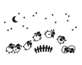 SHEEP COUNTING wall tattoo animals wall decals nursery wall stickers baby room pictures moon decor children illustration kids
