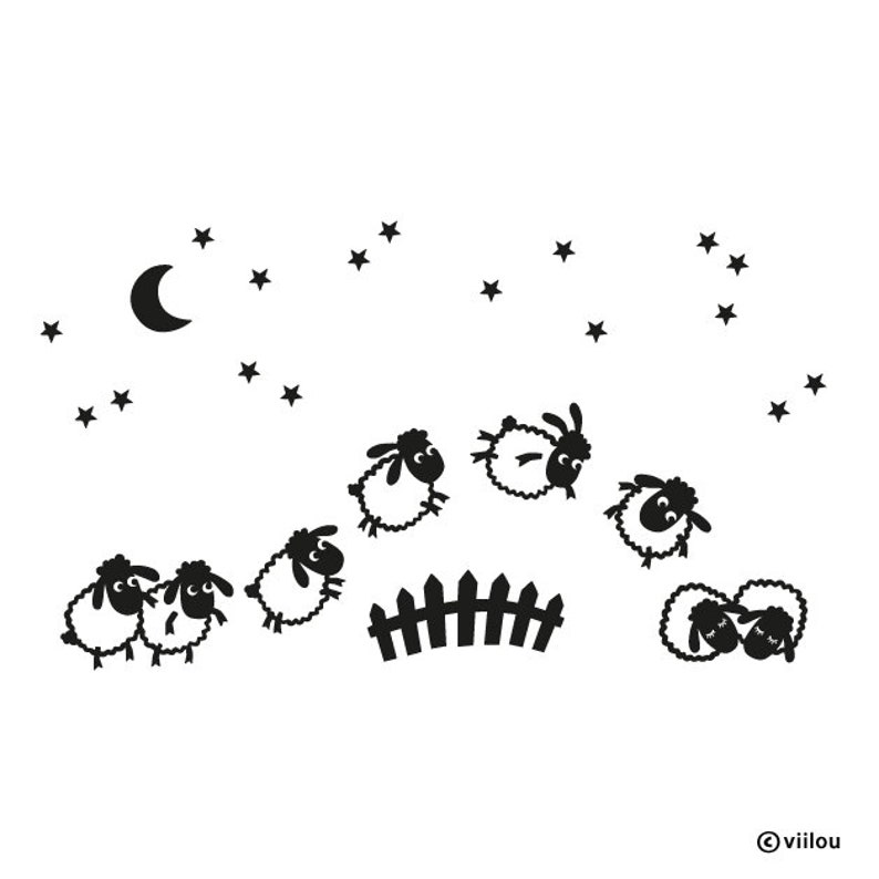 wall stickers SHEEP COUNTING decals animals wall tattoos nursery wall stickers baby room pictures moon decals children illustration kids image 1