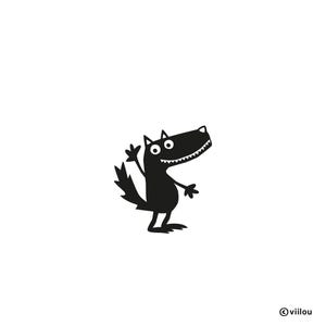 May include: A black cartoon wolf illustration with a friendly expression, waving its paw. The wolf has a large head, a toothy grin, and a fluffy tail. The image is set against a plain white background.