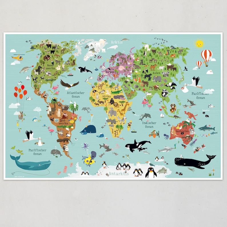 world map children poster nursery prints kids posters world maps animals illustration baby room pictures learning posters child image 1