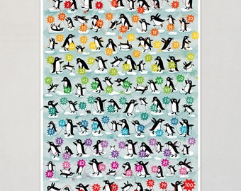 Poster Zahlen 100 Plakate Kinderzimmer Lernposter Illustration Pinguine zählen lernen Kinderposter 1-100 Zahlenposter Tiere