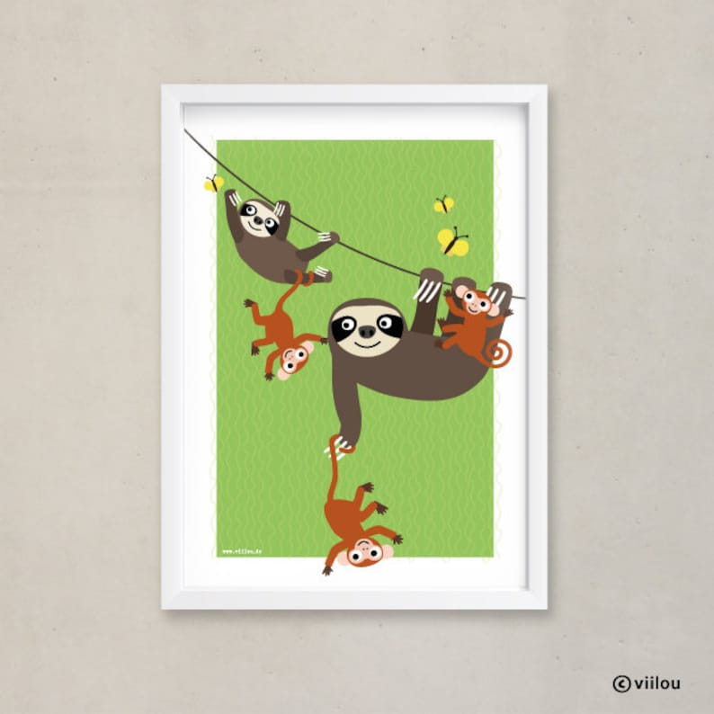 poster SLOTHS MONKEYS illustration prints nursery decoration baby room posters animals illustration children poster sloth illustration image 4