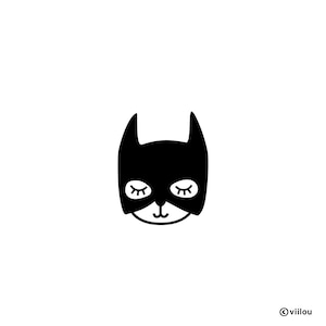 Può includere: Illustrazione in bianco e nero di una maschera da supereroe con gli occhi chiusi.