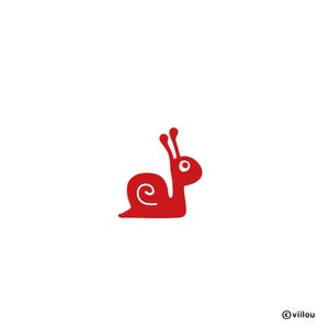 Könnte beinhalten: Eine rote Comic-Schnecke mit einem weißen Auge und einer weißen Schale. Die Schnecke schaut nach rechts.