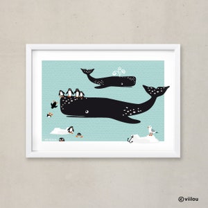 poster WHALES PENGUINS posters animals prints nursery illustration whale pictures baby room decor wall print penguin image 2