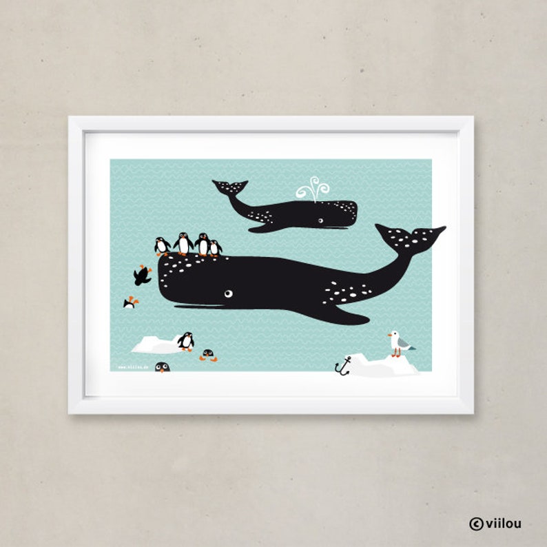 Poster BALEINES & PINGOUINS Posters Illustrations Chambre d'enfant Poster Animaux Poster Chambre Bébé Poster Baleine Illustration Pingouin Poster Décoration Murale DIY image 2