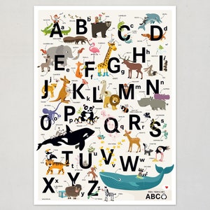ABC Poster Alphabet Lernposter Kinder A-Z Plakat Tieralphabet Prints Kinderzimmer Poster Alphabet Plakat A bis Z Print Tiere Illustration