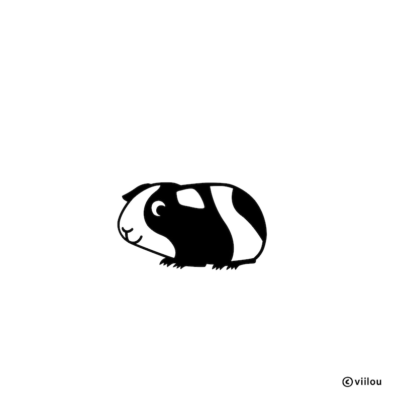 May include: Black and white cartoon illustration of a guinea pig.