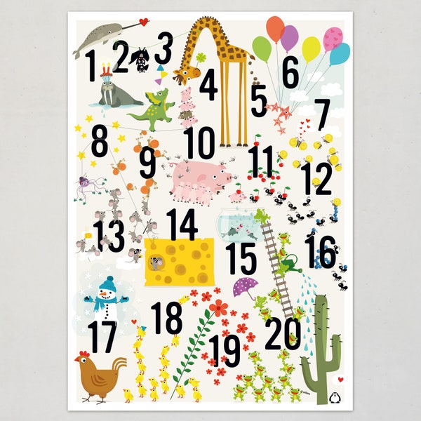 counting poster children prints nursery pictures numbers posters kids decor learning posters numbers counting illustration animals
