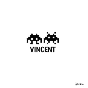 Adesivo da parete con nome adesivo SPACE INVADERS adesivo per porta della camera dei bambini adesivo da parete con nome bambino adesivi murali robot pixel fai da te