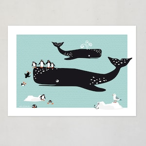 poster WHALES PENGUINS posters animals prints nursery illustration whale pictures baby room decor wall print penguin image 1