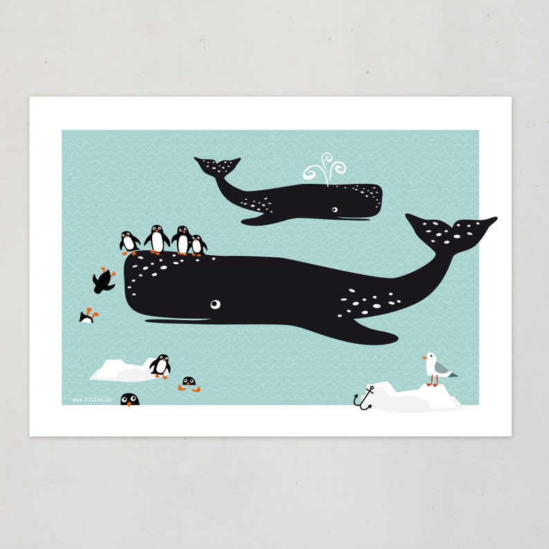 Poster BALEINES & PINGOUINS Posters Illustrations Chambre d'enfant Poster Animaux Poster Chambre Bébé Poster Baleine Illustration Pingouin Poster Décoration Murale DIY image 1