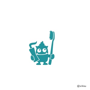 MONSTER sticker brush your teeth illustration bathroom decor kids mirror stickers children decals monsters pictures bath wall deco diy