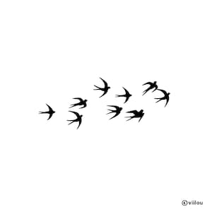 Silhouette di rondini da parete, uccelli, adesivi murali a tinta unita, adesivi da parete, immagini di migrazione degli uccelli, illustrazione per porta in vetro, motivi di uccelli per finestre, fai da te