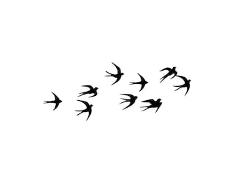 Silhouette di rondini da parete, uccelli, adesivi murali a tinta unita, adesivi da parete, immagini di migrazione degli uccelli, illustrazione per porta in vetro, motivi di uccelli per finestre, fai da te