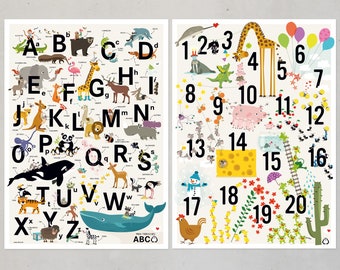 ABC poster COUNTING poster SET children prints animal alphabet posters nursery illustration abc pictures learning posters kids
