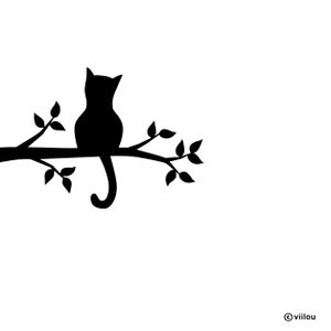 wall sticker CAT wall tattoo cats wall decals cat stickers silhouettes cats wall decor wall tattoos animals illustration cat on branch