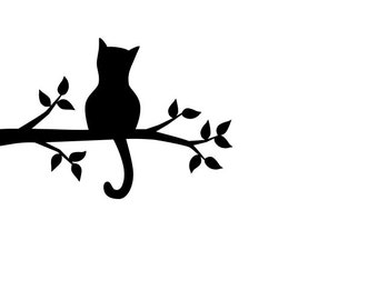 wall sticker CAT wall tattoo cats wall decals cat stickers silhouettes cats wall decor wall tattoos animals illustration cat on branch