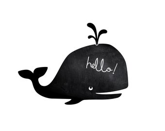 chalkboard WHALE wall stickers whales wall tattoos nursery wipeable foil black stickers animals illustration whale pictures children diy