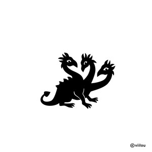 Può includere: Silhouette nera di un drago a tre teste con una lunga coda.