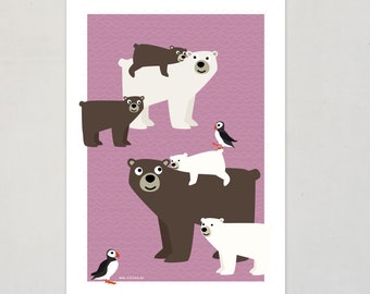 poster BEARS illustration animals posters nursery prints baby room pictures penguins posters kids
