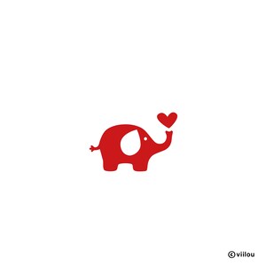 Könnte beinhalten: Ein roter Cartoon-Elefant bläst ein rotes Herz. Der Elefant hat ein weißes Auge und einen kleinen Schwanz.
