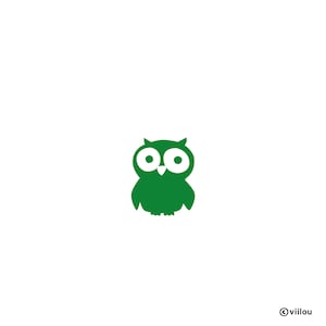 Puede incluir: Un búho verde con ojos blancos. El búho está mirando hacia adelante con las alas plegadas.