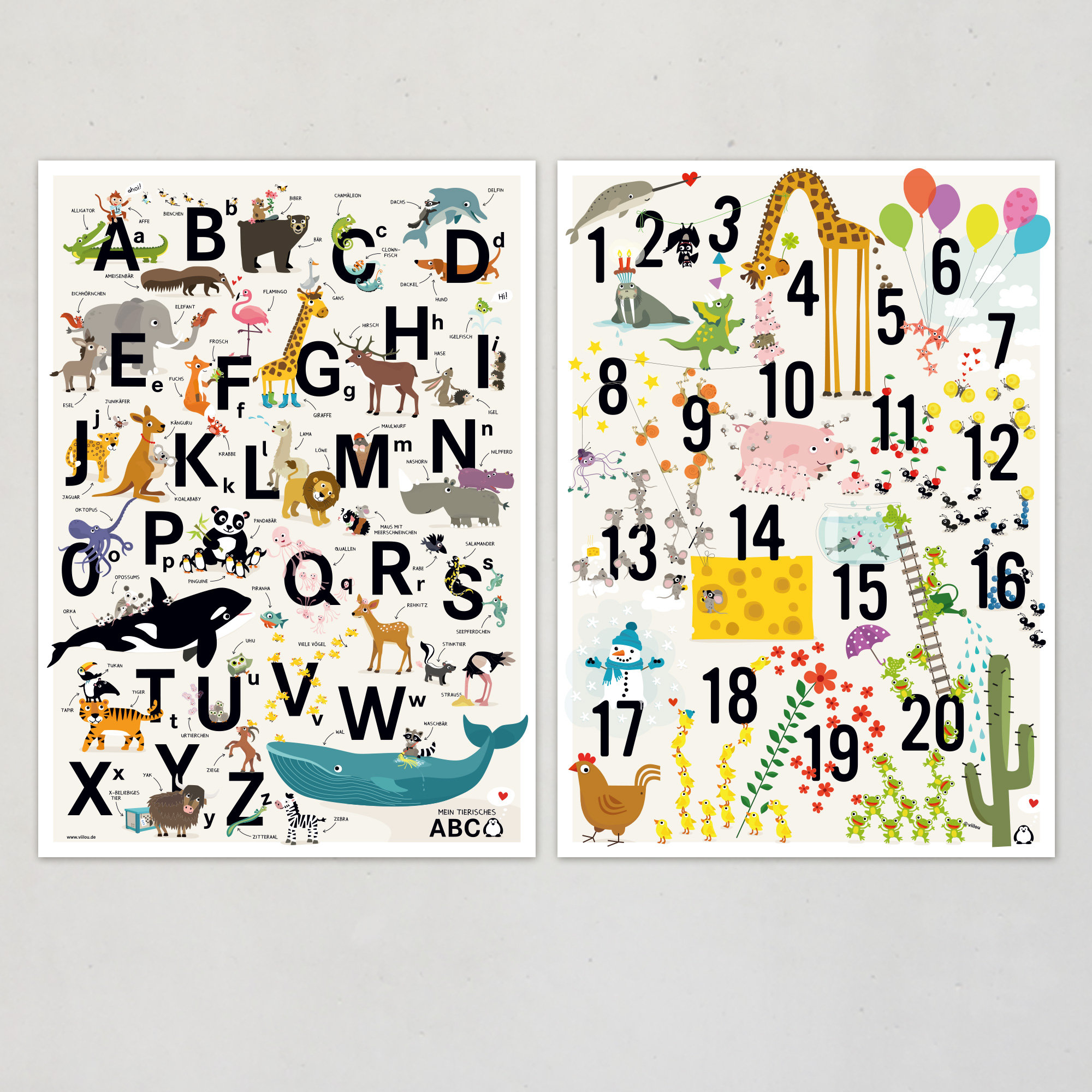 ABC Poster ZAHLEN Plakate Alphabet Prints Kinder Lernposter Buchstaben