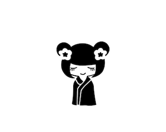 iron-on patch KOKESHI japan girl patches velour children illustration japanese doll transfers pictures shirt kids motifs diy