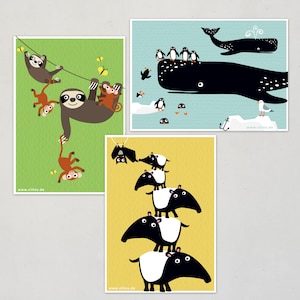 Tiere Postkarten SET Illustration Faultiere Wale Tapire illustrierte Tierkarten Motive Grußkarten Tiere Karte Faultier Illustration
