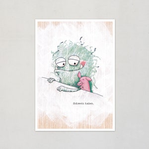 Postkaart Monster Illustratie HEB EEN VARKEN Kaart Monster Geluk Postkaarten Veel Geluk Postkaarten Biggetje Geluksgroet Wenskaarten