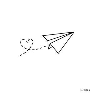 Adesivo murale aeroplanino di carta con cuore, illustrazione ad anello, adesivo murale per bambini, adesivi murali aeroplanini di carta, immagini per la cameretta dei bambini, adesivi murali origami immagine 1