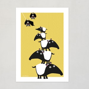 Póster TAPIR Y MURCIÉLAGO, póster para habitación infantil, póster con ilustración de tapires y murciélagos, impresión para habitación de bebé, decoración de pared, pósteres DIY