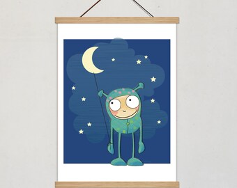 poster SWEET DREAMS prints baby room posters i love you to the moon and back poster nursery illustration monster moon & stars wall decor