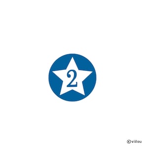 May include: A blue circle with a white star inside. The star has the number 2 in the center.