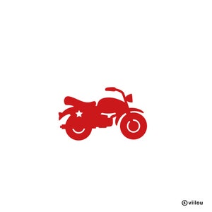 Op de afbeelding: Een rood silhouet van een motorfiets met een ster aan de zijkant.