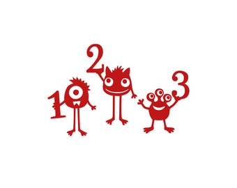 wall stickers numbers MONSTERS wall decals nursery wall tattoos baby room illustration kids stickers children numbers 1 2 3 diy