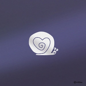 May include: A white snail illustration with a heart-shaped shell against a dark blue backdrop. The snail's shell is designed as a heart with a spiral centre. The image has a simple, clean aesthetic, suitable for various applications.