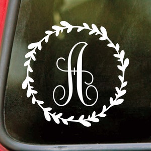 Monogram Wreath Vinyl Decal Sticker Single Initial Letter image 1