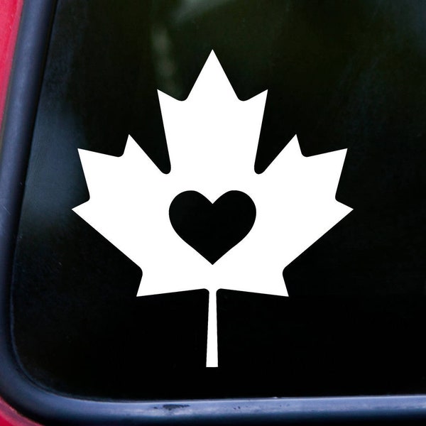 Maple Leaf with Heart Vinyl Decal Sticker - Canada Canadian Flag