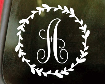 Monogram Wreath Vinyl Decal Sticker - Single Initial Letter