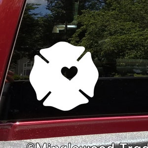 Firefighter Cross Heart Vinyl Decal Sticker - Maltese Badge Fireman Wife