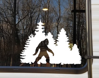 Bigfoot in Treeline V1 Vinyl Decal - Pine Trees Forest PNW Sasquatch - Die Cut Sticker