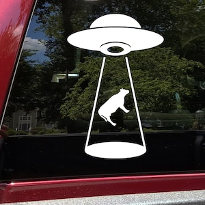 UFO Cow Abduction Vinyl Decal - Unidentified Flying Object Aliens Bovine - Die Cut Sticker