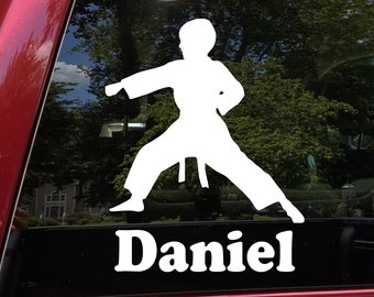 Karate Boy with Personalized Name Vinyl Decal Sticker - Taekwondo Judo MMA Jiu-Jitsu