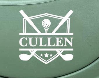 Crossed Golf Clubs Personalized Name Vinyl Sticker Decal Kids Ride On Golf Cart