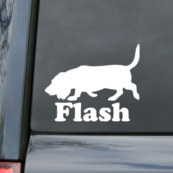 Bassett Hound Vinyl Decal with Custom Name - Hush Puppy Dog Personalized Die Cut Sticker