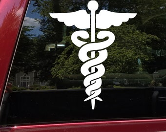 Rod of Asclepius Medical Nurse Laptop Tablet Decal // 4.25h x 4.75w #1210 Nursing Caduceus Vinyl Decal RN Symbol Car Window Sticker