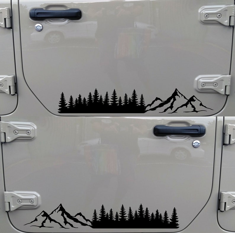 Pair Mirrored Mountain Tree Line Scene V1 Vinyl Decals - Treeline RV ...